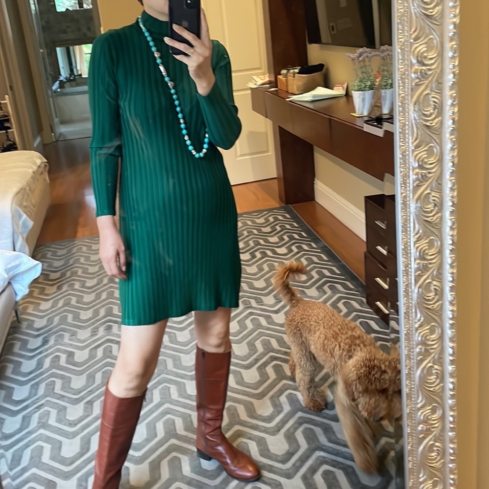 - Issey Miyake pleats please green turtle neck dress